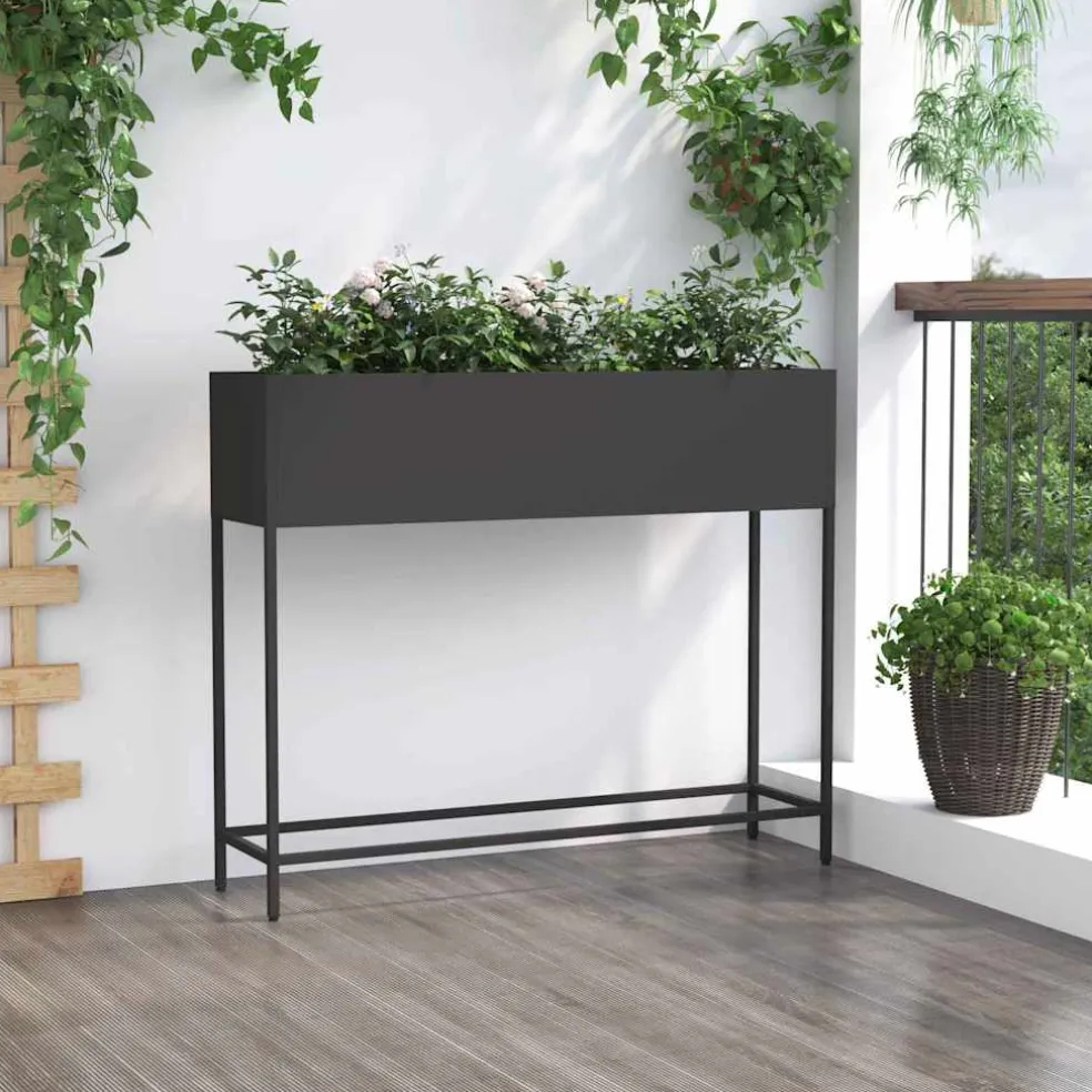 vidaXL Verhoogde Tuin Plantbak Zwart 100 x 26 x 82 cm Staal