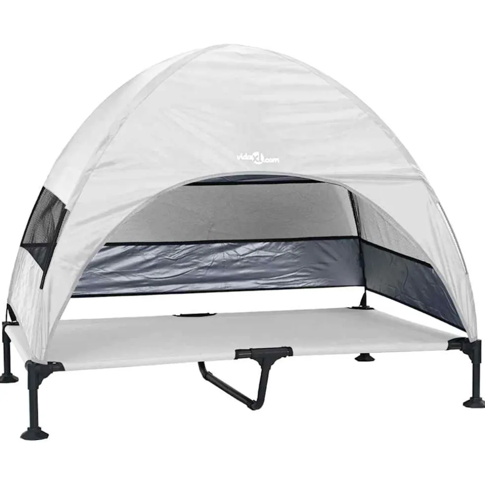 vidaXL Verhoogd Hondenbed 127 x 81 x 108 cm Stof en Staal Zilvergrijs