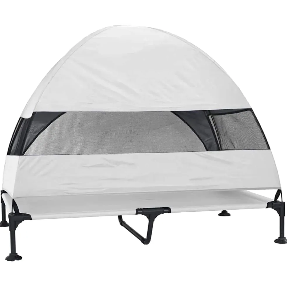 vidaXL Verhoogd Hondenbed 127 x 81 x 108 cm Stof en Staal Zilvergrijs