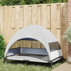 vidaXL Verhoogd Hondenbed 127 x 81 x 108 cm Stof en Staal Zilvergrijs