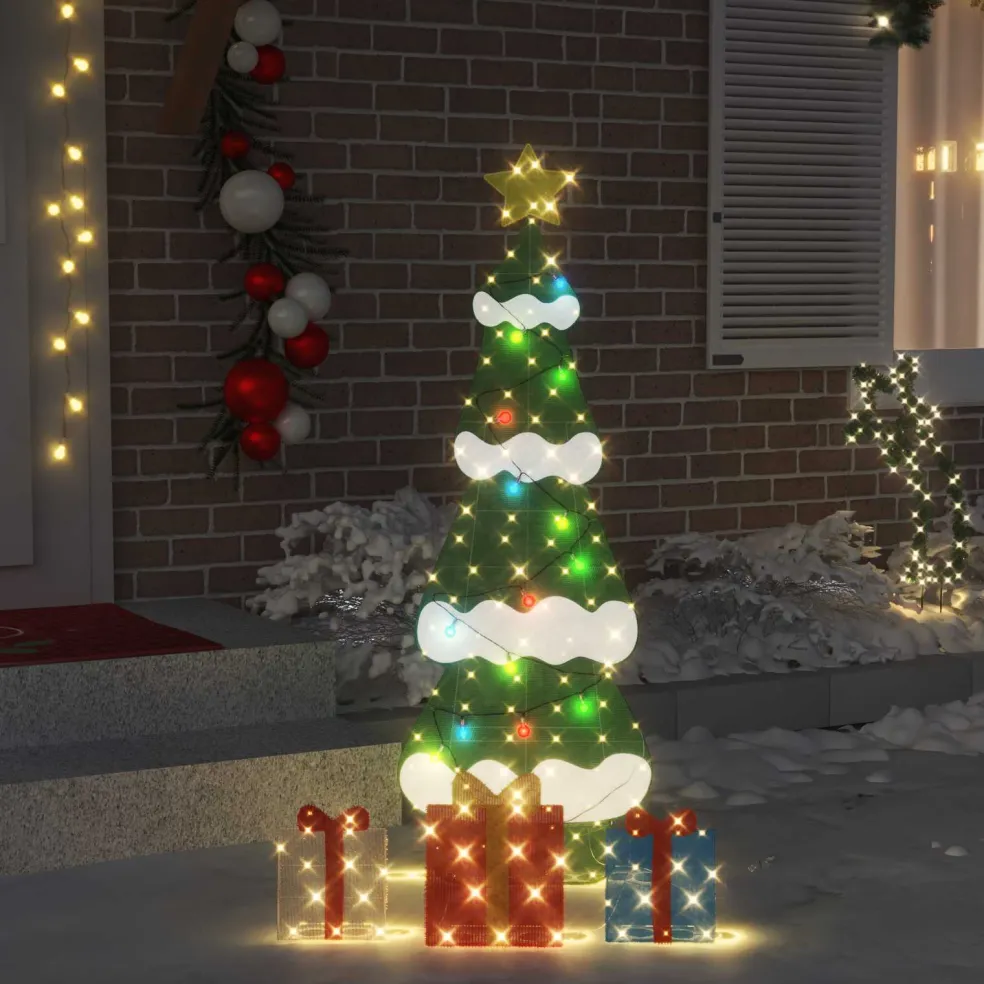 vidaXL Verlichte Kerstboom met 3 Cadeau Dozen 2D Warm Wit Meerkleurig