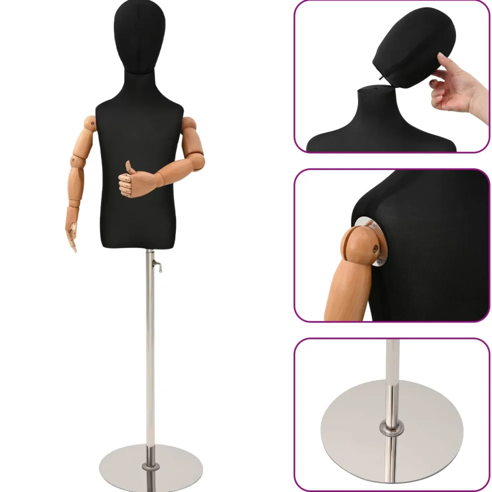 vidaXL Verstelbare 120-150 cm Mannequin met Basis Uniseks PP Zwart