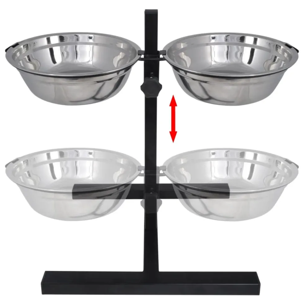 vidaXL Verstelbare dubbele honden / katten voederbak (2 x 4,1L RVS bakken)