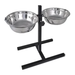 vidaXL Verstelbare dubbele honden / katten voederbak (2 x 4,1L RVS bakken)