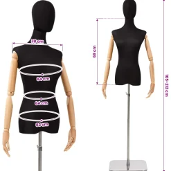 vidaXL Verstelbare mannequin van 170-218 cm met voet Man PP Zwart