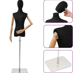 vidaXL Verstelbare mannequin van 170-218 cm met voet Man PP Zwart