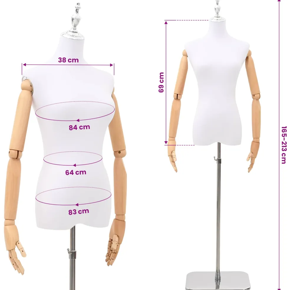 vidaXL Verstelbare mannequin van 165-213 cm met voet Vrouw PP Wit