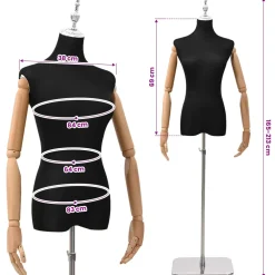 vidaXL Verstelbare mannequin van 165-213 cm met voet Vrouw PP Zwart