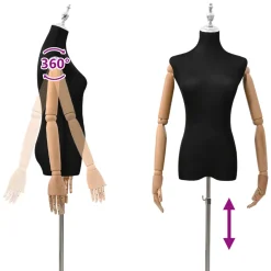 vidaXL Verstelbare mannequin van 165-213 cm met voet Vrouw PP Zwart