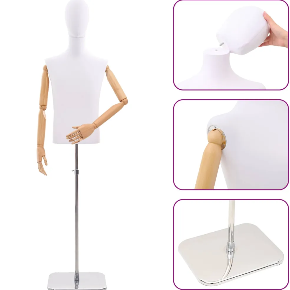 vidaXL Verstelbare mannequin van 170-218 cm met voet Man PP Wit