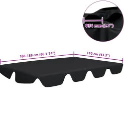 vidaXL Vervangingsluifel voor schommelbank 188/168x145/110 cm zwart