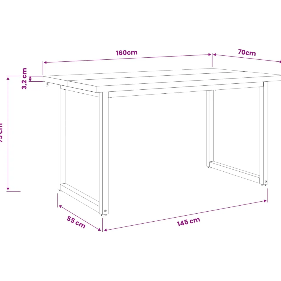 vidaXL Vierkante Eettafel 160 x 70 x 75 cm Massief Acaciahout Naturel