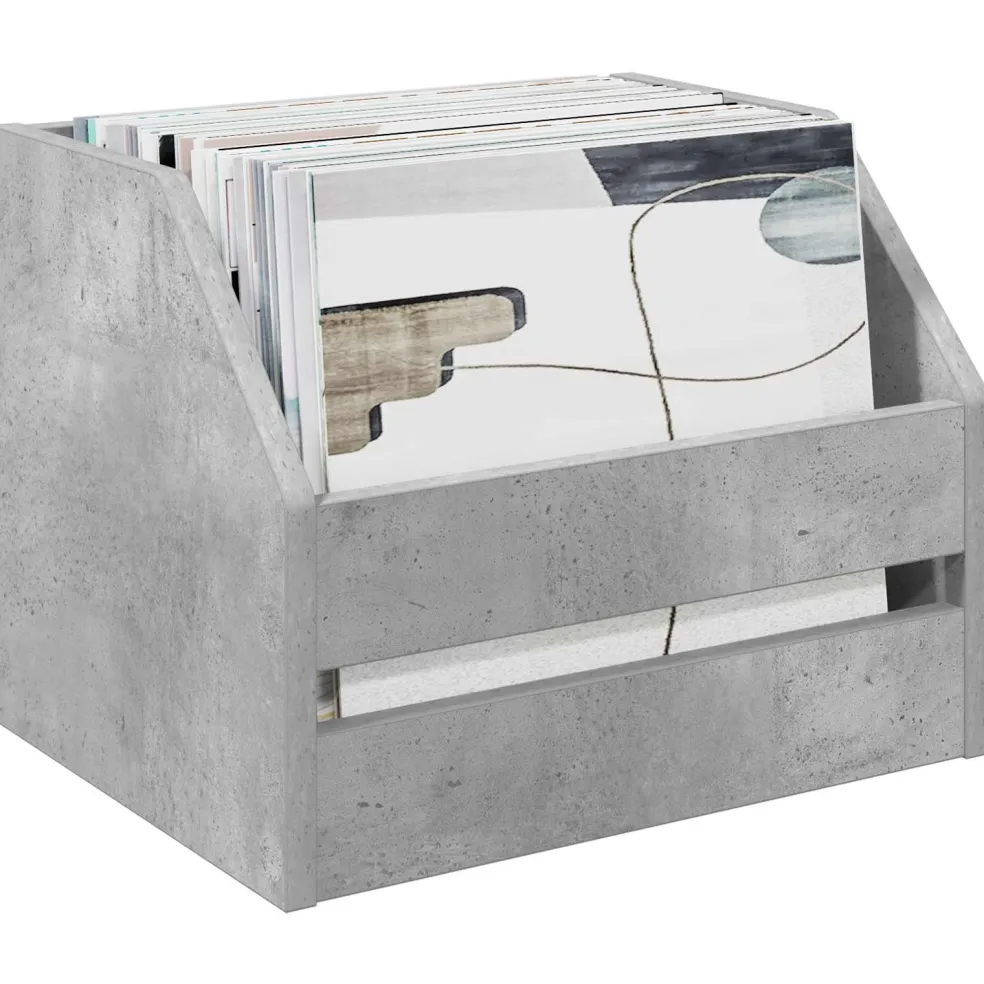 vidaXL Vinyl Album Doos Betongrijs 38 x 30 x 29 cm Bewerkt hout