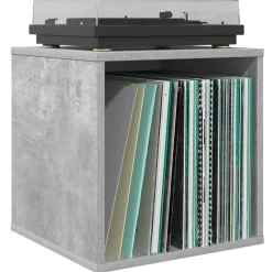 vidaXL Vinyl Album Doos Betongrijs 37 x 36,5 x 38 cm Bewerkt hout