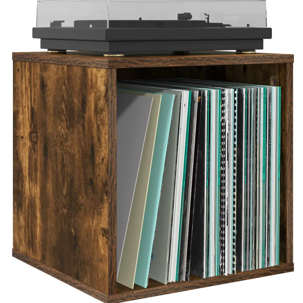 vidaXL Vinyl Album Doos Gerookt eiken 37 x 36,5 x 38 cm Bewerkt hout