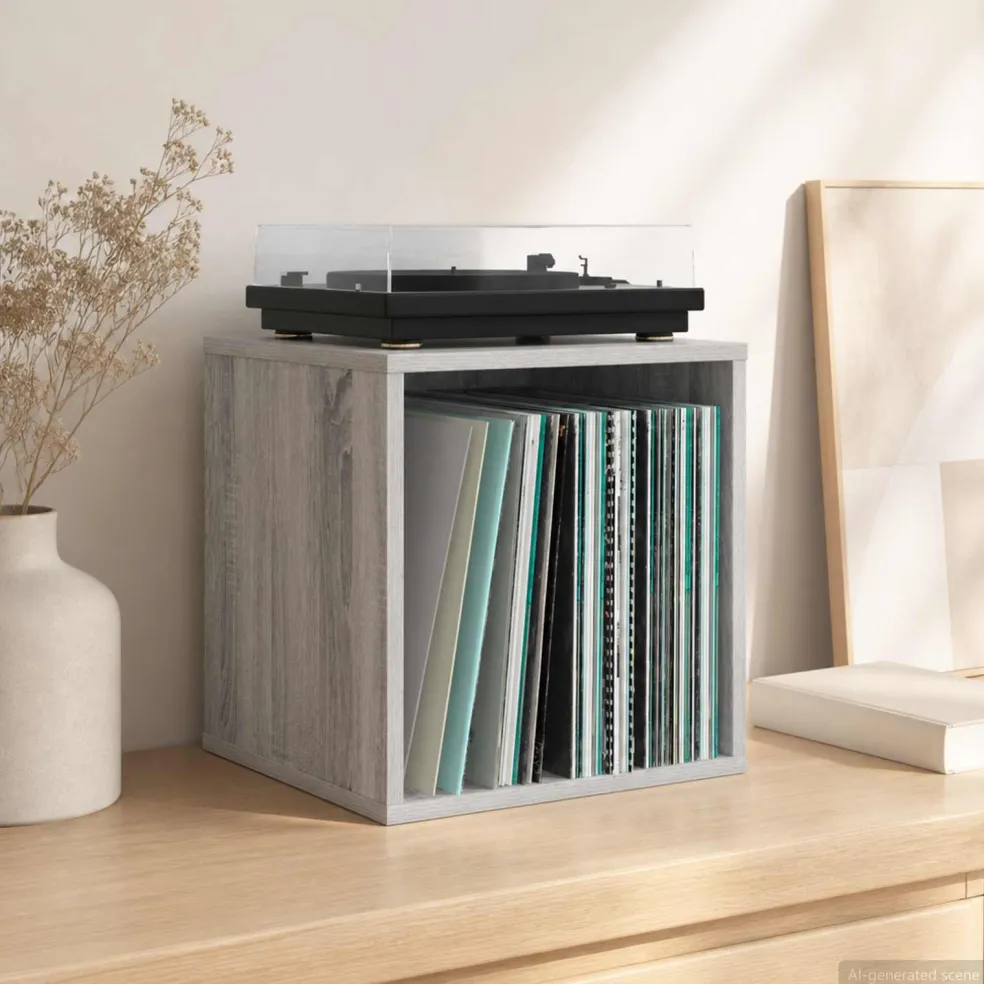 vidaXL Vinyl Album Doos Grijs Sonoma 37 x 36,5 x 38 cm Bewerkt hout