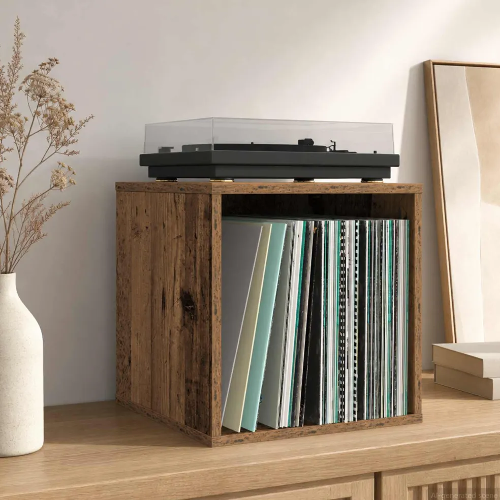 vidaXL Vinyl Album Doos Oud hout 37 x 36,5 x 38 cm Bewerkt hout