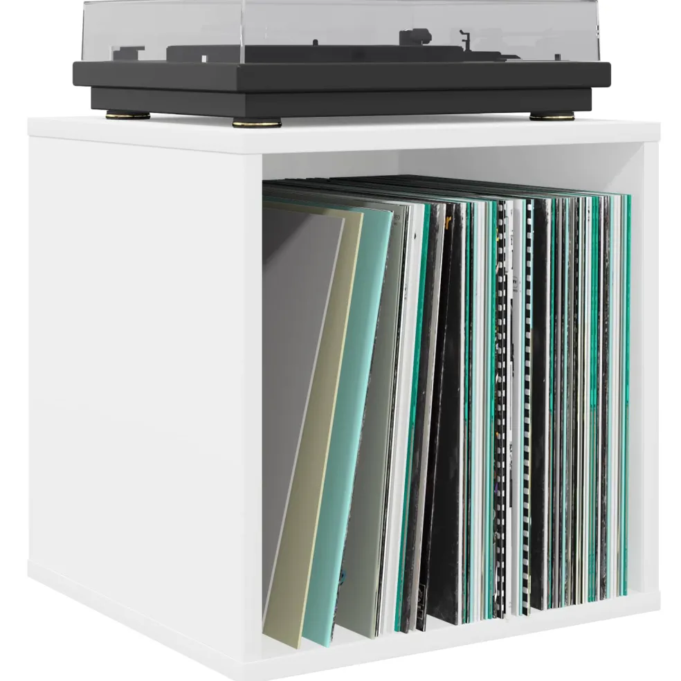 vidaXL Vinyl Album Doos Wit 37 x 36,5 x 38 cm Bewerkt hout