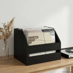 vidaXL Vinyl Album Doos Zwart eiken 38 x 30 x 29 cm Bewerkt hout