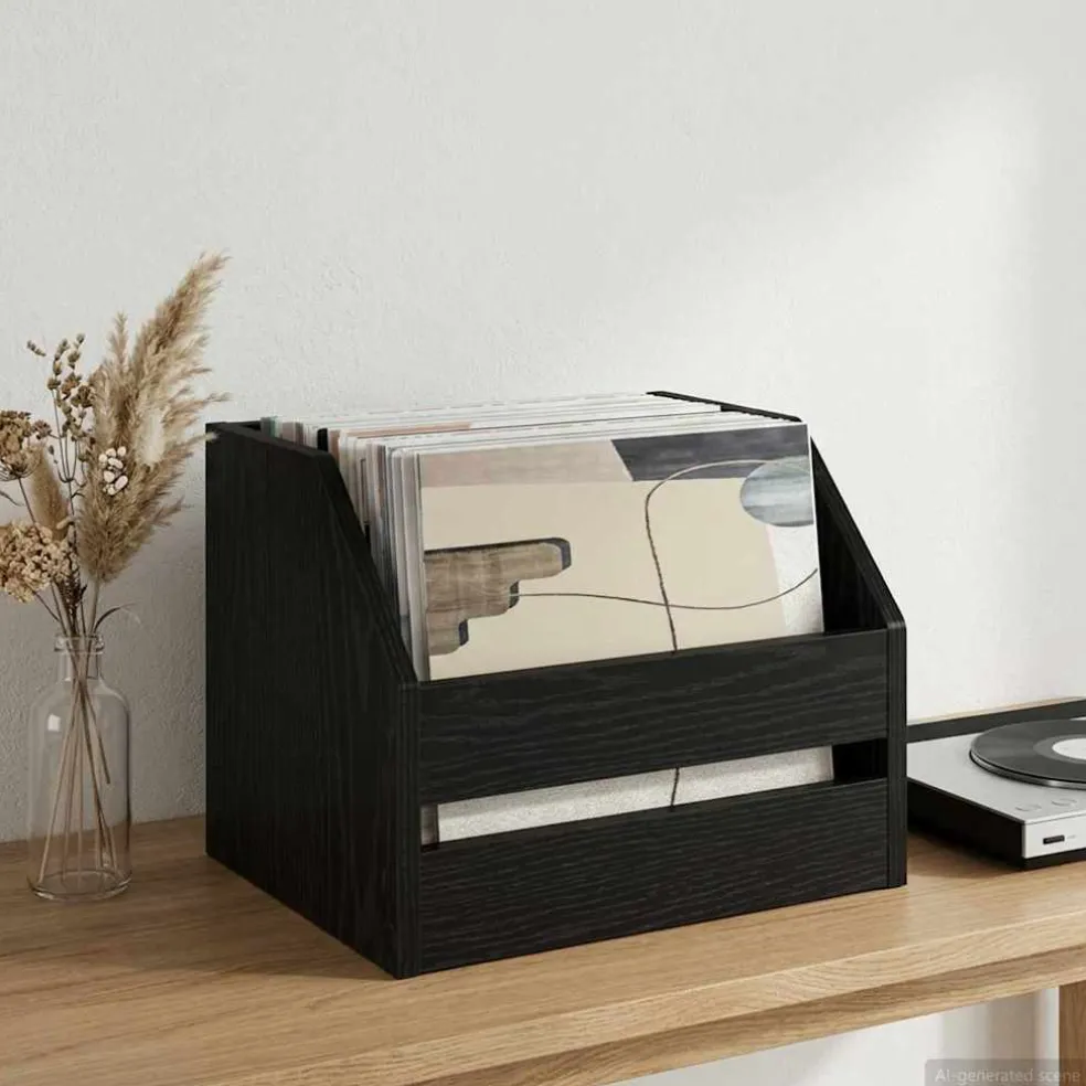 vidaXL Vinyl Album Doos Zwart eiken 38 x 30 x 29 cm Bewerkt hout