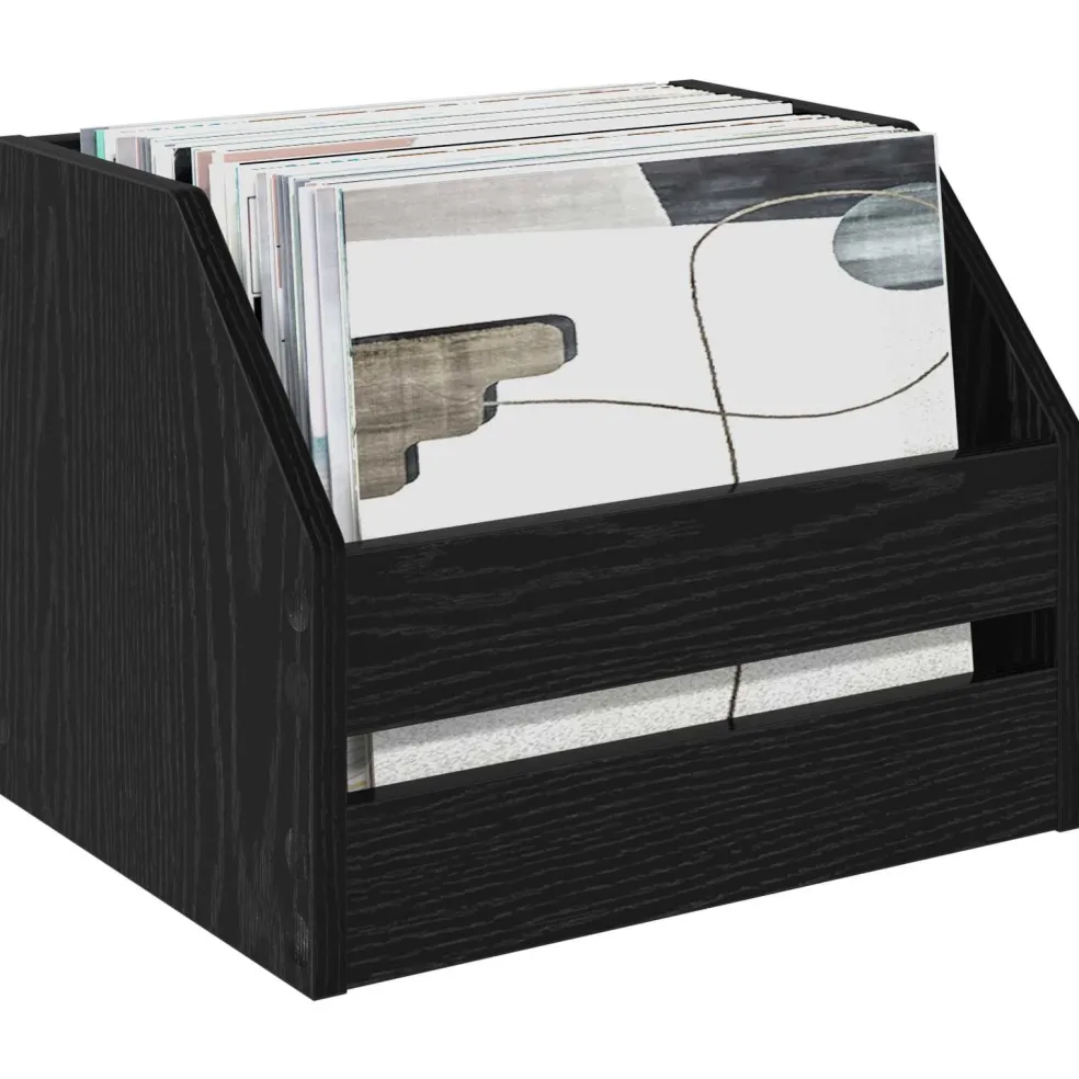 vidaXL Vinyl Album Doos Zwart eiken 38 x 30 x 29 cm Bewerkt hout