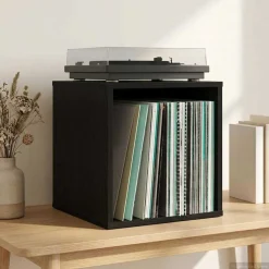 vidaXL Vinyl Album Doos Zwart eiken 37 x 36,5 x 38 cm Bewerkt hout