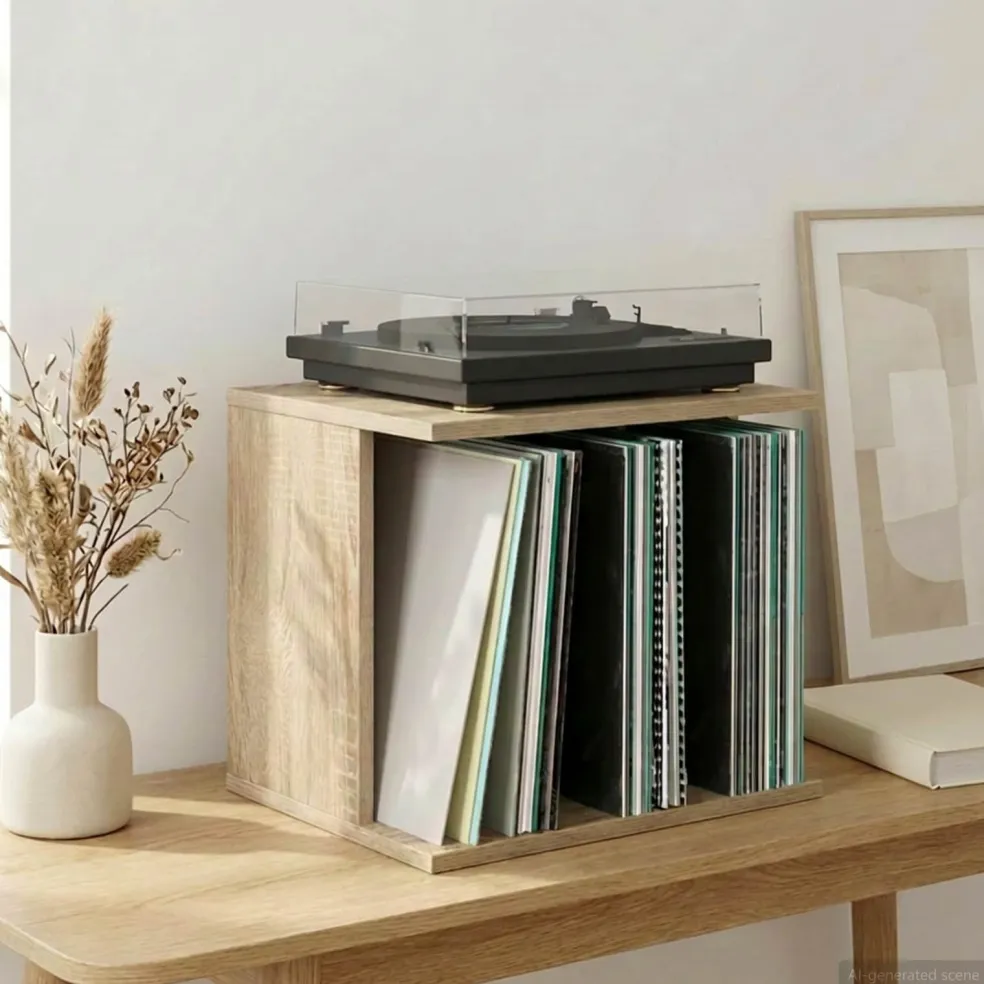 vidaXL Vinyl Platenspeler Opslag Sonoma Eiken 42 x 33 x 36 cm