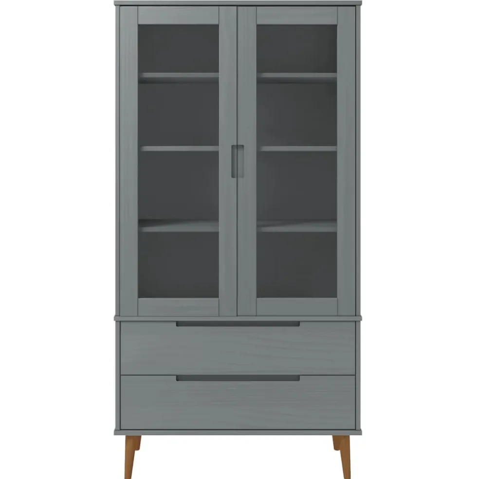 vidaXL Vitrinekast MOLDE 90x35x175 cm massief grenenhout grijs