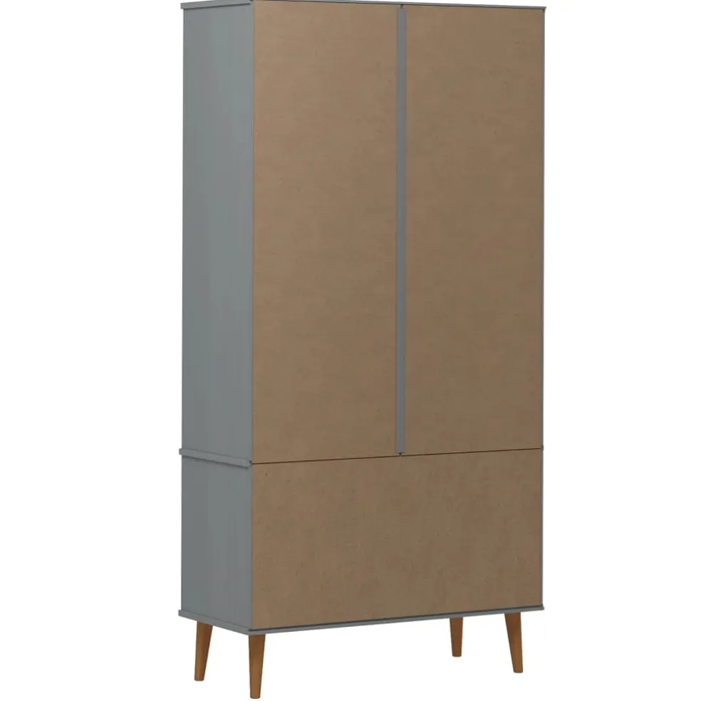 vidaXL Vitrinekast MOLDE 90x35x175 cm massief grenenhout grijs