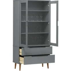 vidaXL Vitrinekast MOLDE 90x35x175 cm massief grenenhout grijs