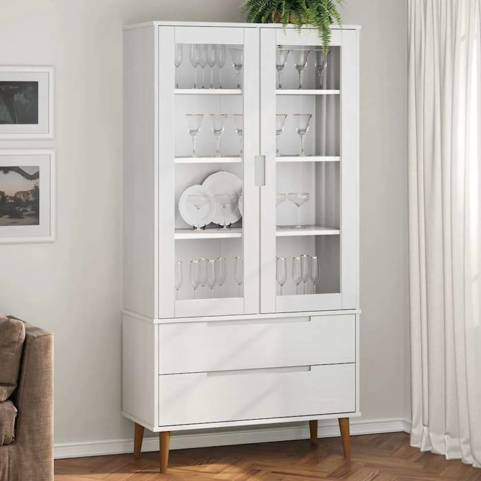 vidaXL Vitrinekast MOLDE 90x35x175 cm massief grenenhout wit