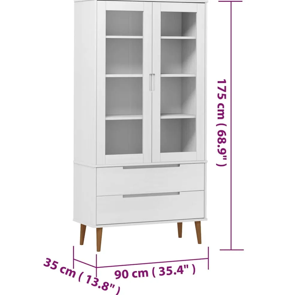 vidaXL Vitrinekast MOLDE 90x35x175 cm massief grenenhout wit