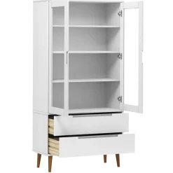 vidaXL Vitrinekast MOLDE 90x35x175 cm massief grenenhout wit