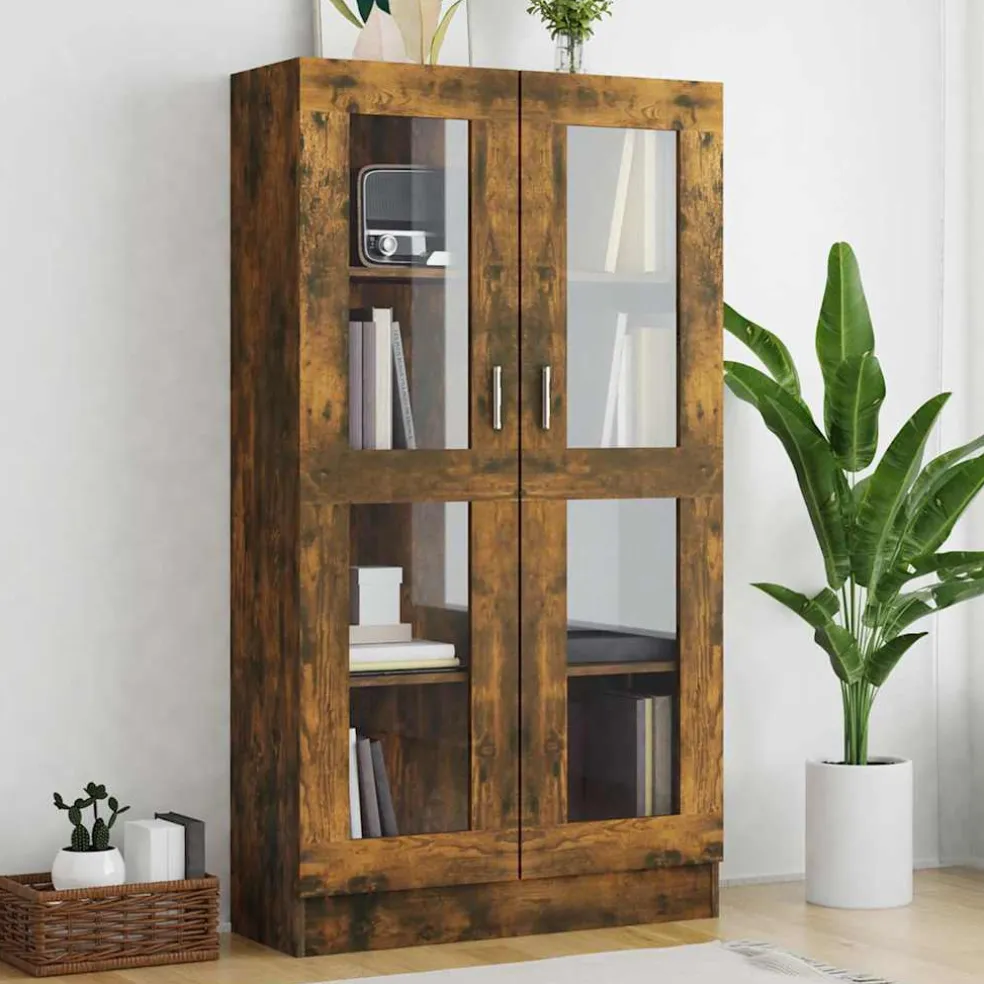 vidaXL Vitrinekast 82,5x30,5x150 cm bewerkt hout gerookt eikenkleurig