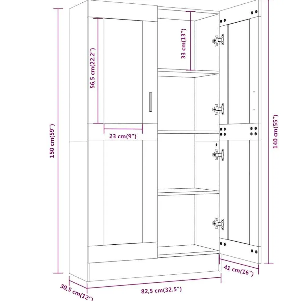 vidaXL Vitrinekast 82,5x30,5x150 cm bewerkt hout gerookt eikenkleurig