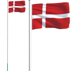vidaXL Vlag met vlaggenmast Denemarken 6,08 m aluminium