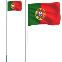 vidaXL Vlag met vlaggenmast Portugal 6,08 m aluminium