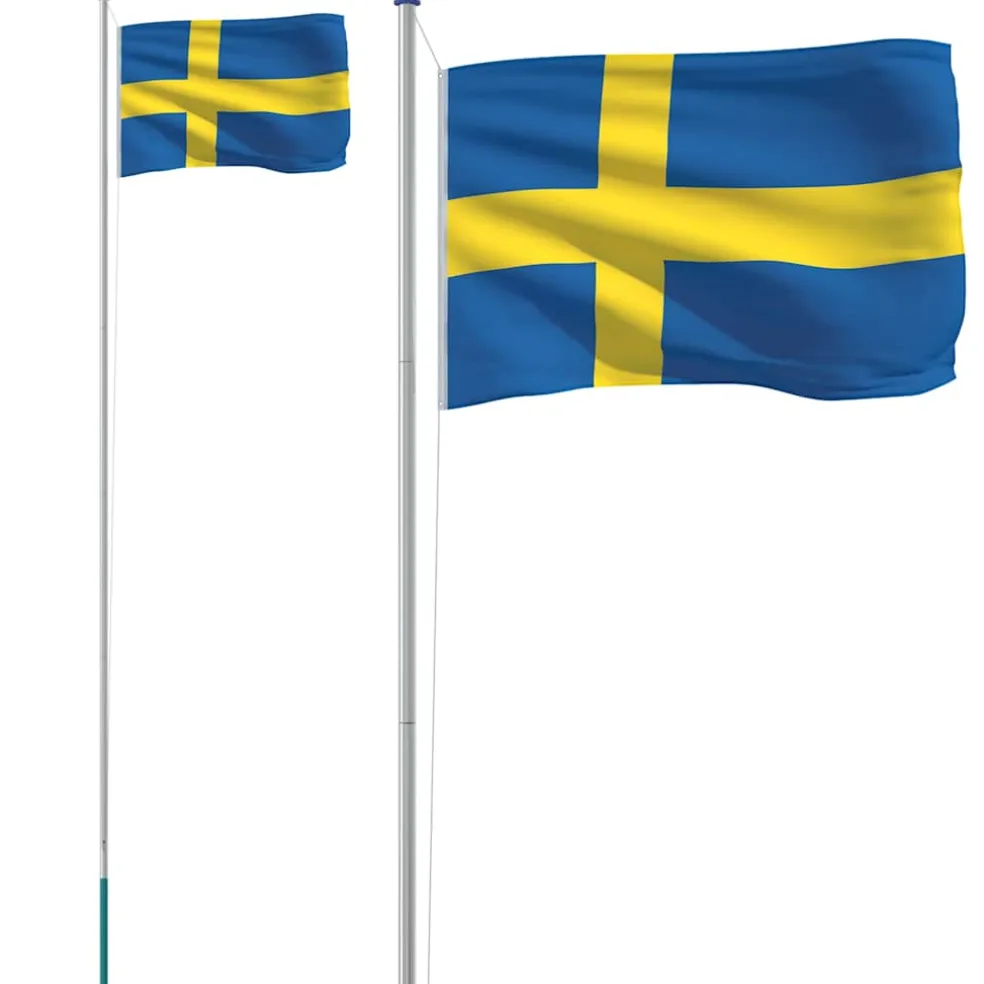 vidaXL Vlag met vlaggenmast Zweden 6,08 m aluminium