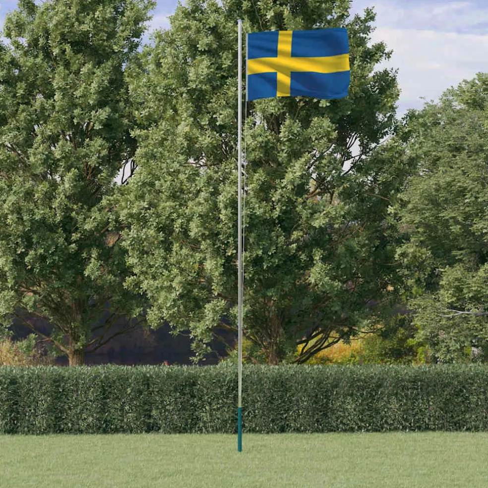 vidaXL Vlag met vlaggenmast Zweden 6,08 m aluminium