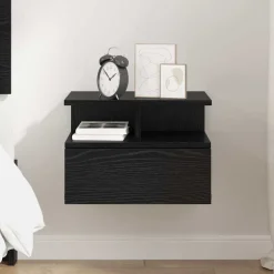 vidaXL Vliegend Nachtkastje Zwart Eiken 40 x 31 x 28 cm Bewerkt hout