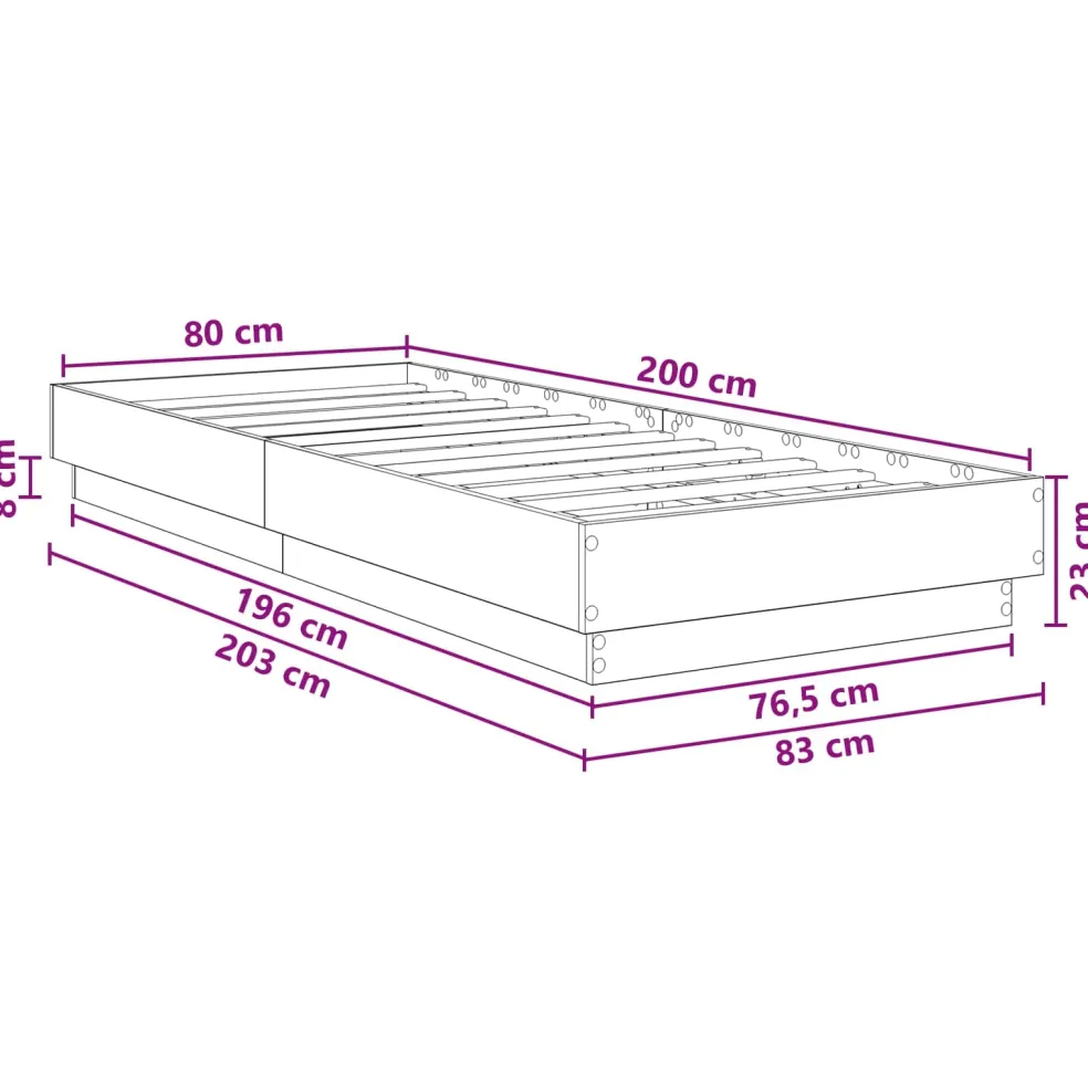 vidaXL Vloerbedframe Artisanaal eiken 80 x 200 cm Bewerkt hout