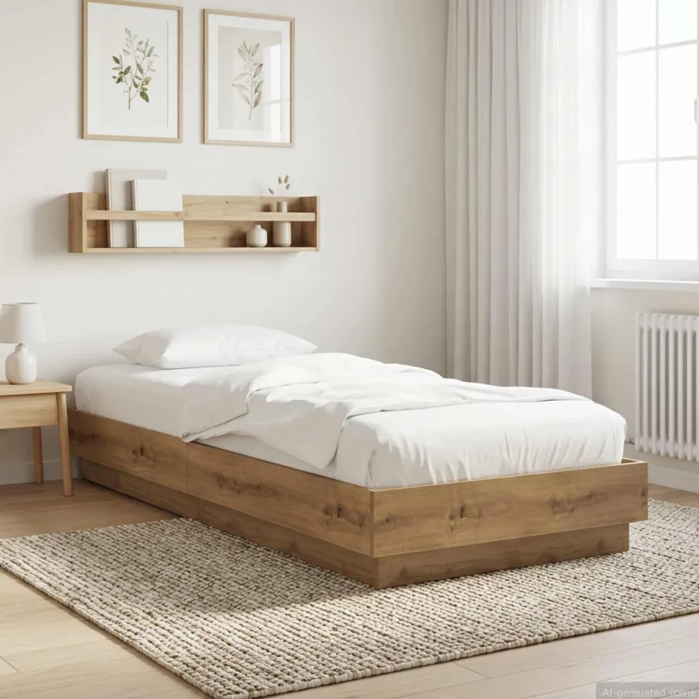 vidaXL Vloerbedframe Artisanaal eiken 80 x 200 cm Bewerkt hout