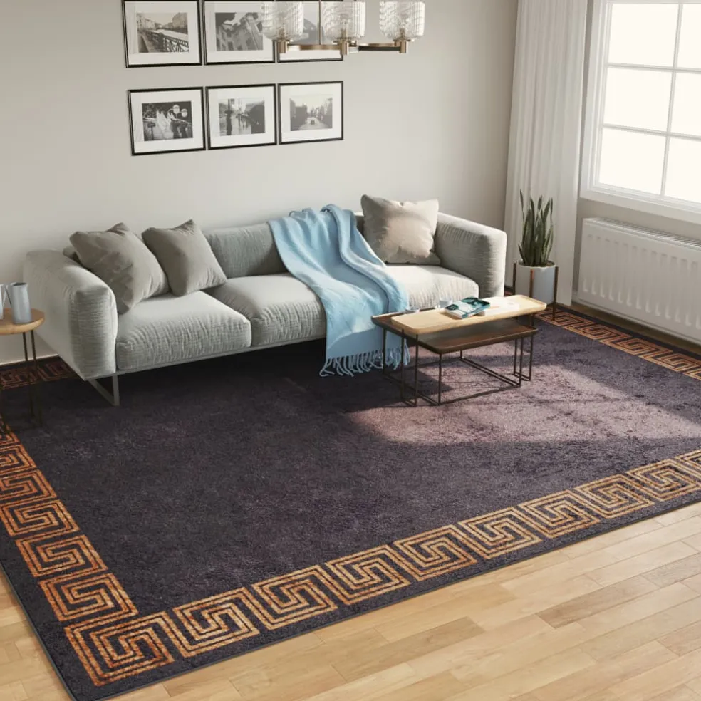 vidaXL Vloerkleed wasbaar 400x300 cm zwart en goudkleurig