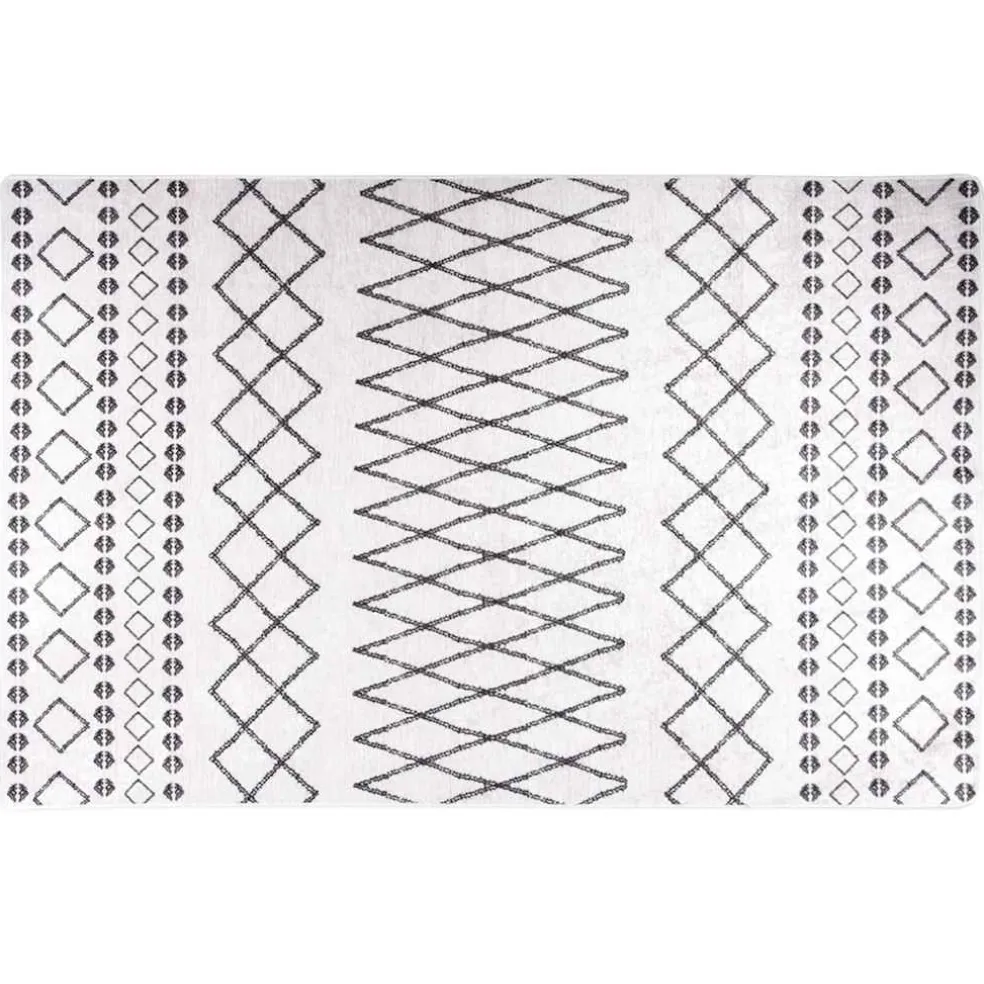 vidaXL Vloerkleed wasbaar 80x150 cm wit en zwart