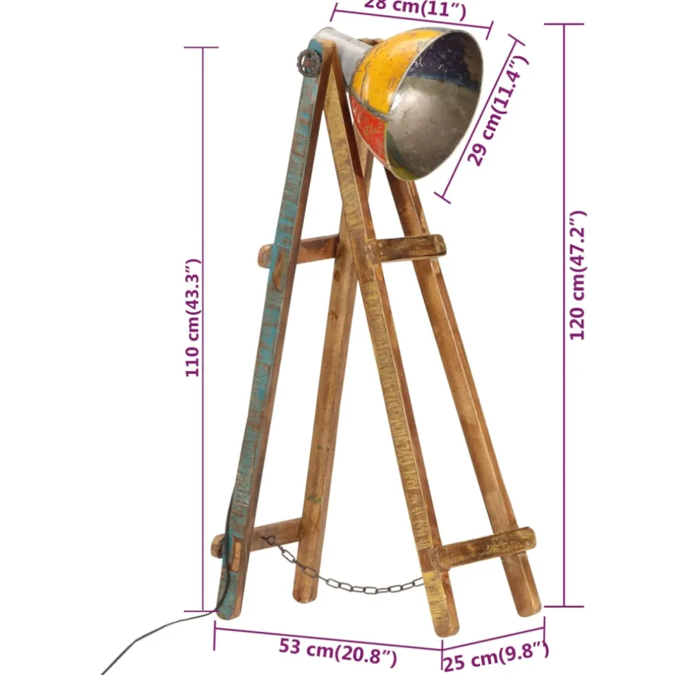 vidaXL Vloerlamp E27 massief mangohout meerkleurig