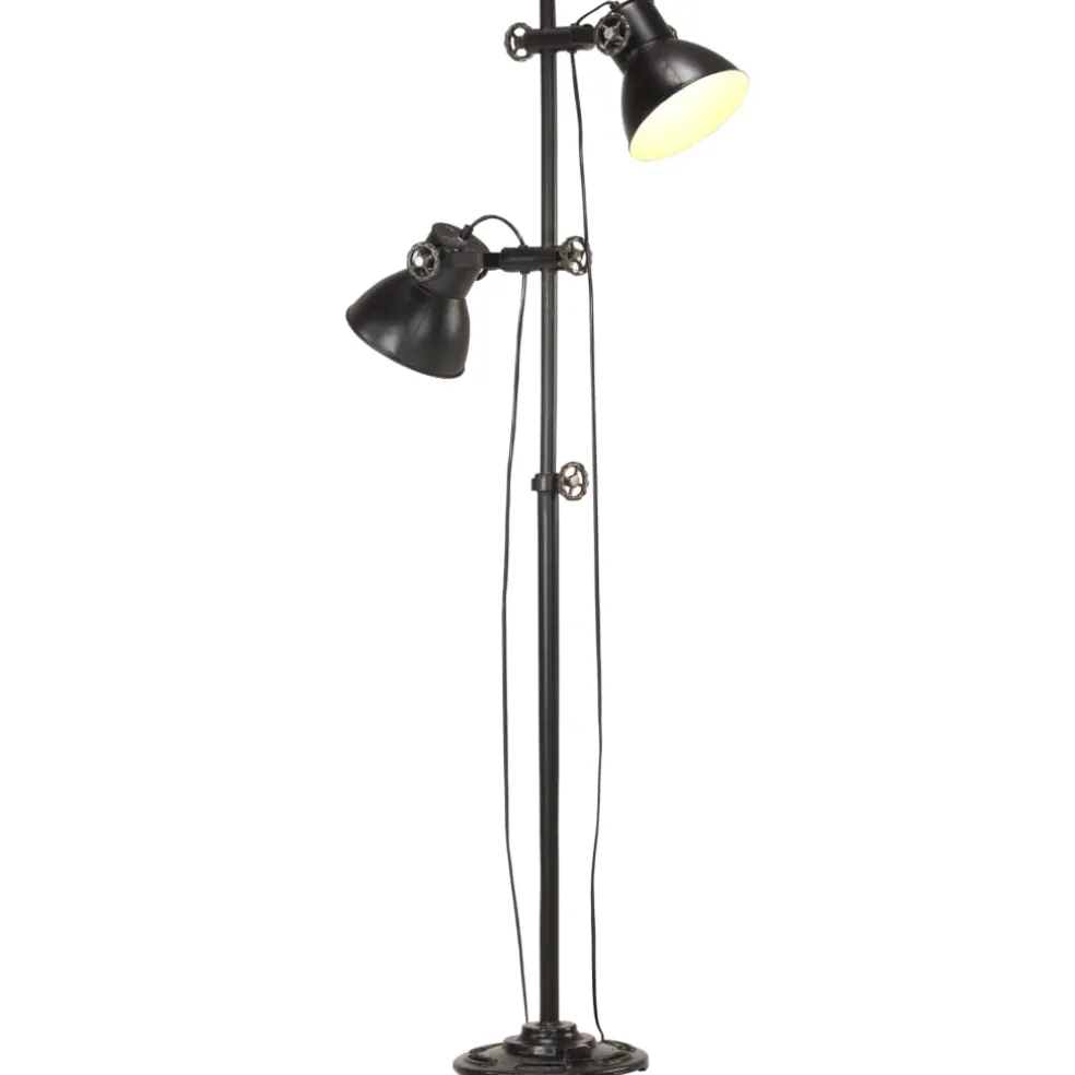 vidaXL Vloerlamp met 2 lampenkappen E27 gietijzer zwart