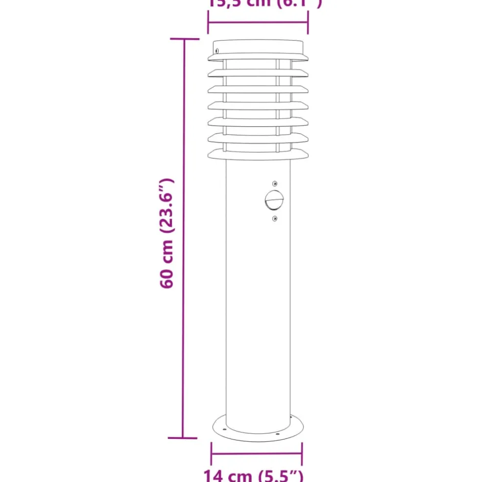 vidaXL Vloerlamp voor buiten met sensor 60 cm roestvrijstaal zilver