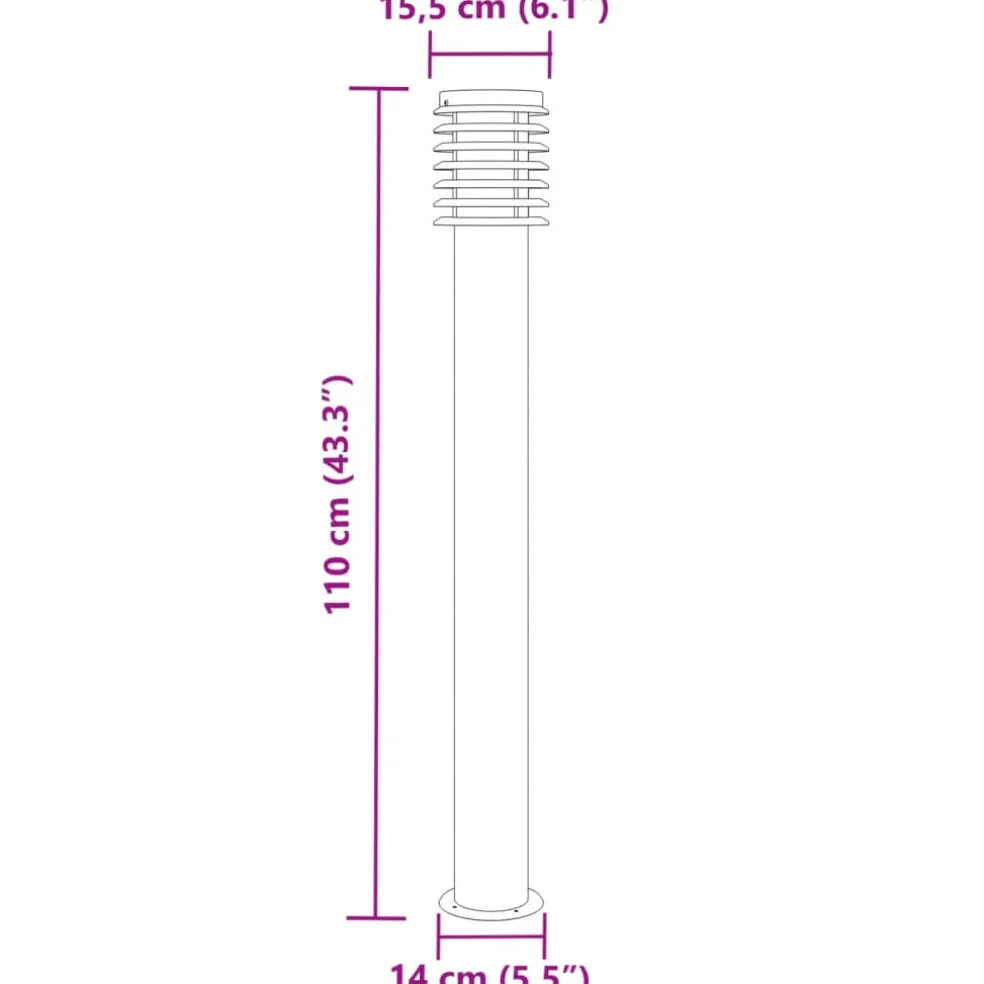 vidaXL Vloerlamp voor buiten 110 cm roestvrijstaal zilverkleurig