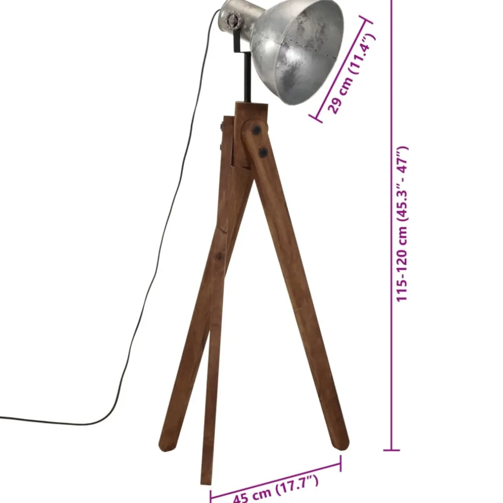 vidaXL Vloerlamp 25 W E27 45x45x120 cm vintage zilverkleurig
