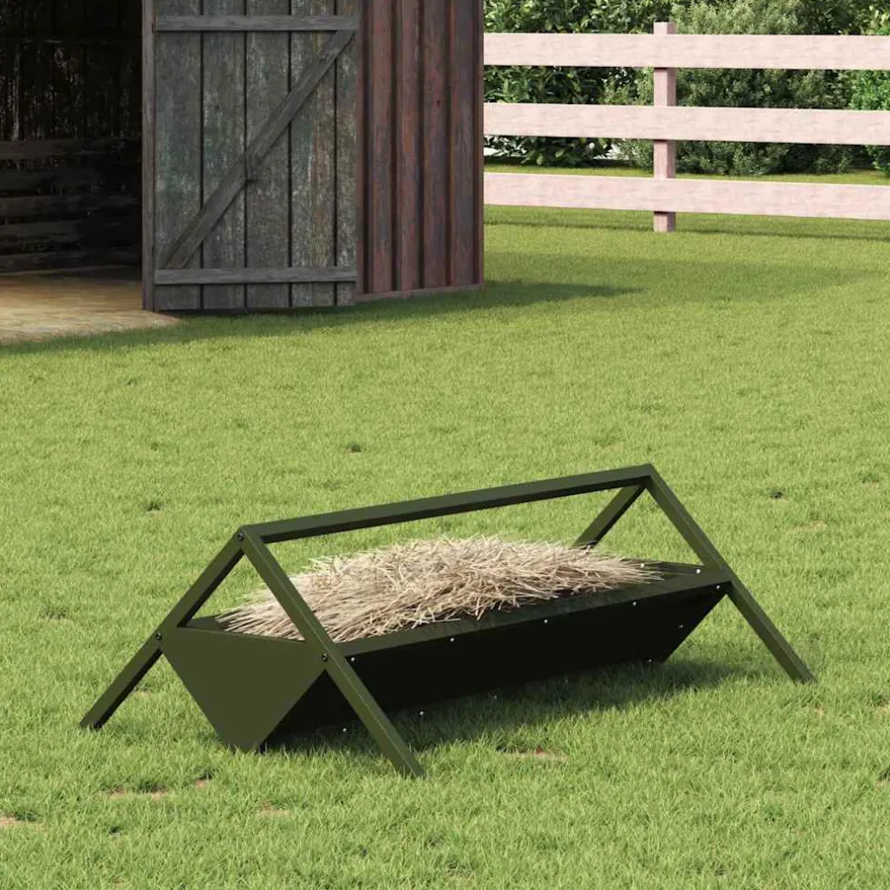 vidaXL Voederbak voor vee Olijfgroen 111 x 76 x 38 cm 10 kg
